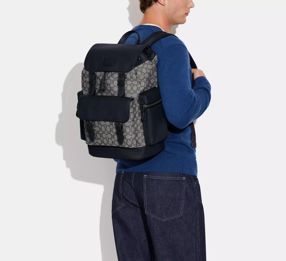 Coach CE523 Men's Spring Backpack In Signature Jacquard Navy