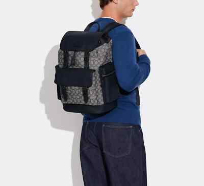 Coach CE523 Men's Spring Backpack In Signature Jacquard Navy