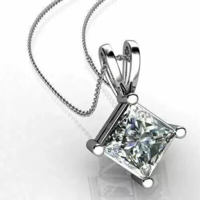 5.00 Ct White Treated Diamond Pendant Princess Cut Great Luster Certified !