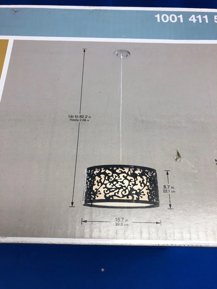 Colgante de tambor Hampton Bay 3 luces 16" acabado cromado tono blanco con acento negro Foto 3 de 3