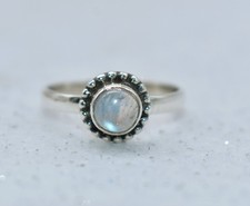 Rainbow Moonstone Sterling Silver Beaded Border Stackable Ring Size 8-1/2