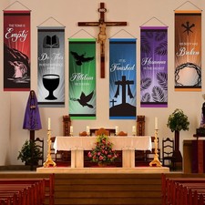 6 Pcs Easter Church Banners for Sanctuary Wall Easter Christian Church Banner wi