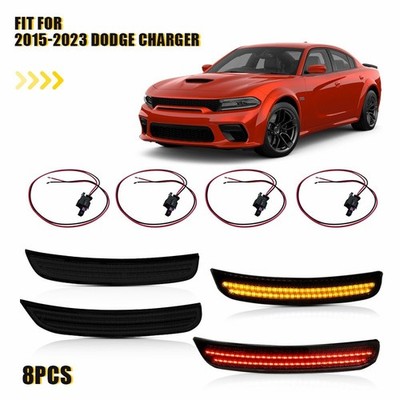 4x LED Side Marker Bumper Light & Plug Harness Connector For 16~22 Dodge Charger
