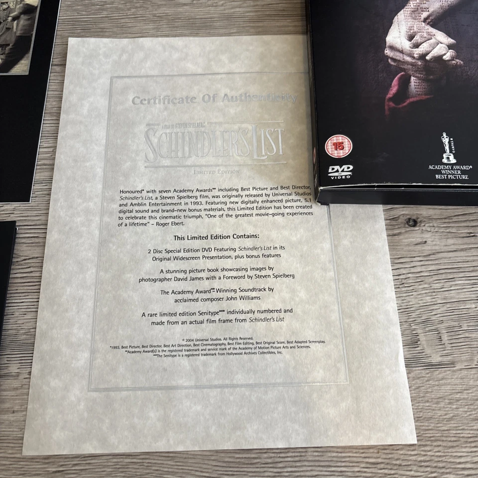 Schindlers List Limited Edition DVD Box Set Certificate of Authenticity COMPLETE - Image 4 of 4