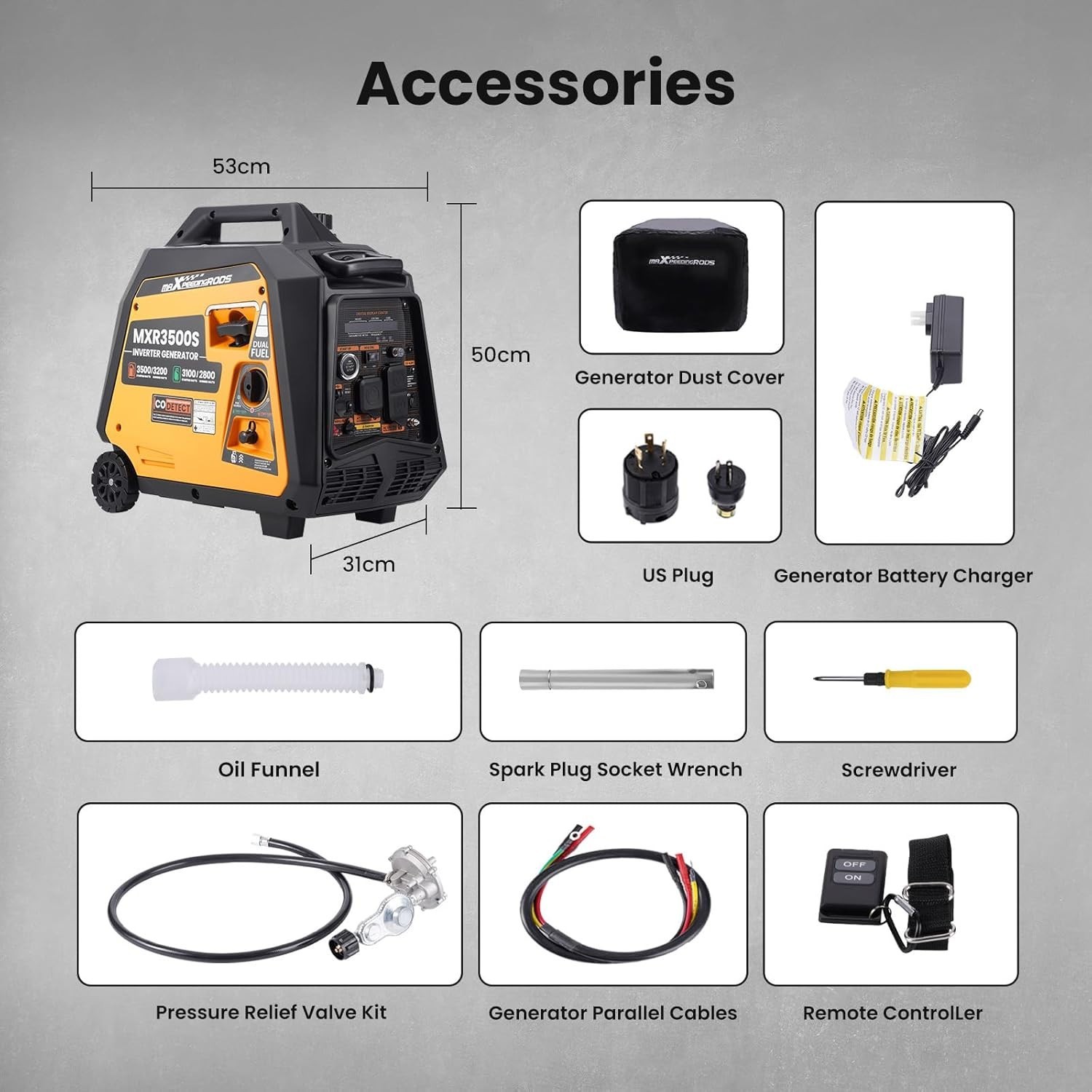 Portable 3500W Dual Fuel Generator MXR Inverter Quiet 30A RV Remote Start