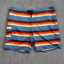 O  Neill Board Shorts Mens 38 Blue Orange Striped Swim Trunks Surf Cargo Pocket
