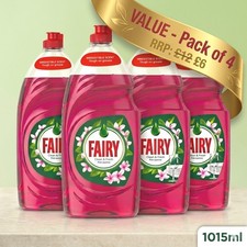 Fairy Clean & Fresh Washing Up Liquid, Pink Jasmine, 1015ml x4