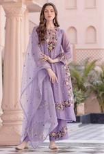 New Heavy Faux Georgette Top Palazzo And Lavender Dupatta For Festival Wear