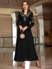 Rhinestone Abaya Women Muslim Long Maxi Dress Dubai Evening Kaftan Islamic Gown