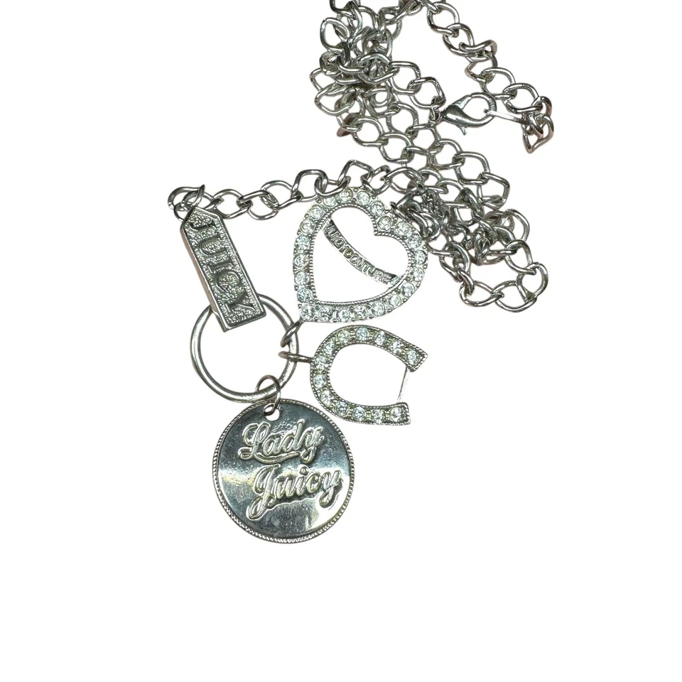 Juicy Couture CORAZÓN Collar Estrás Herradura Colgante Tono Plata Dijes Foto 3 de 4