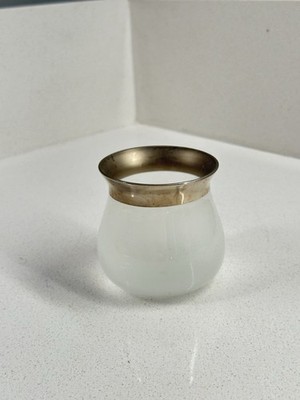 Vintage Italian Frosted Glass Candle Holder with Platinum Rim