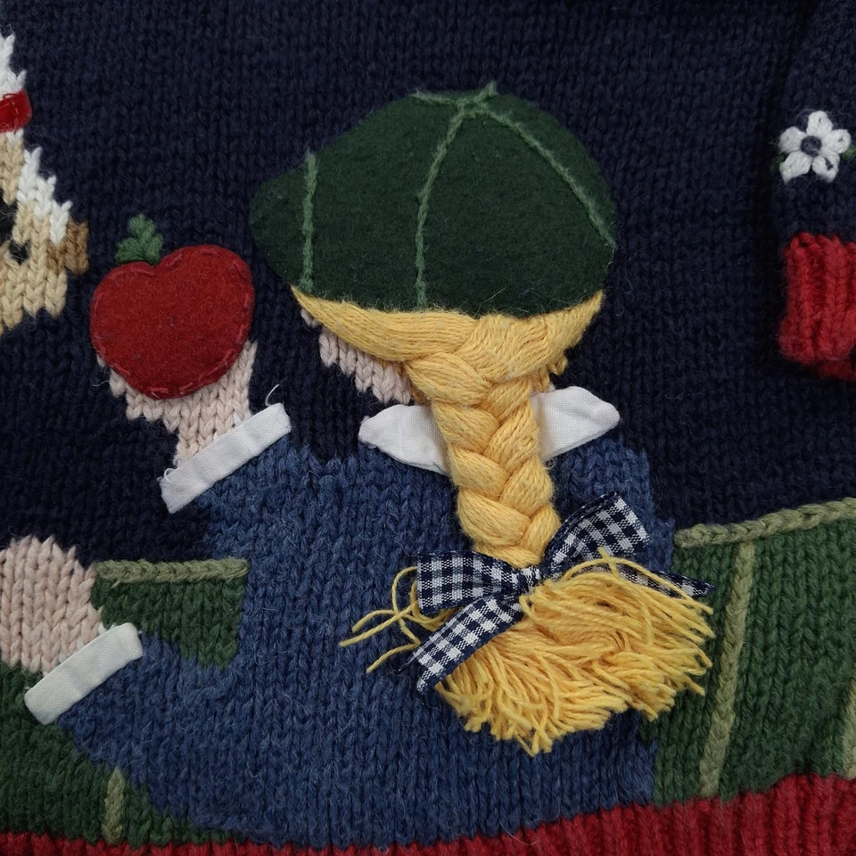 Hartstrings Sweater Girls 4T Navy Equestrian Intarsia Horse Pony Apple 3D Braid - Image 3 of 4