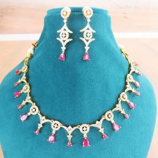 American Diamond Necklace Set for Women Girls Gold Plated Jewelry Set RM195