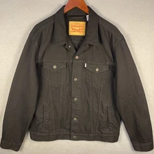Levis Trucker Jacket Mens Large Black Denim Rocker USA White Tab