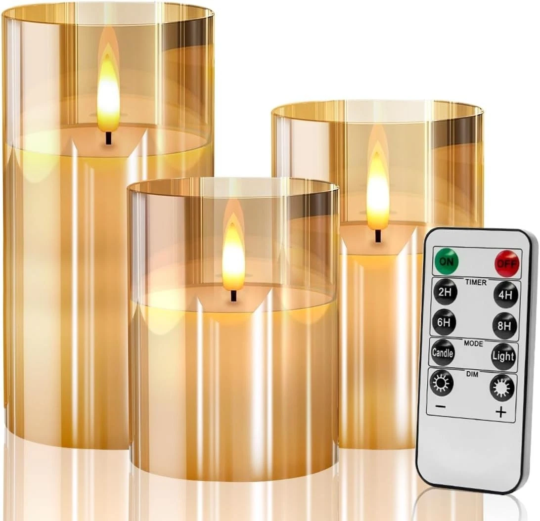 Candele Coniche LED Con Telecomando E Timer - 3 Pezzi 24 Cm, Fiamma Tremolante 3D, Avorio, Per Matrimoni E Natale - 4