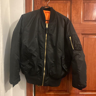 Alpha Industries Men's Black MA-1 Bomber Jacket Zip Logo, Size M