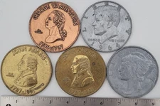 Lot-5 Vintage Large 3" Metal Novelty Coins US Coin Replicas Paperweight Coaster