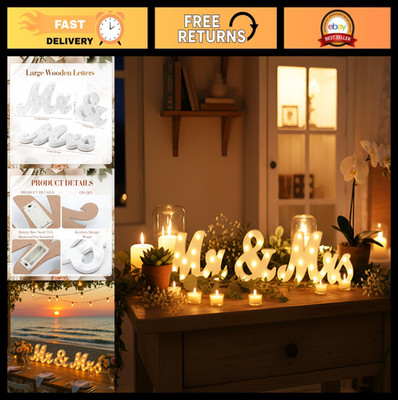 Rustic Light-Up Mr & Mrs Wedding Table Sign - 31in Wooden Letters, Anniversary D