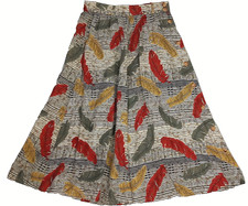 Women's Leslie Fay Sportswear Skirt 6 Wood Buttons Elastic Brown Red Feathers