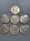 7 (seven) 1962 Ben Franklin 90% Silver Circulated Half Dollars - FV $3.50