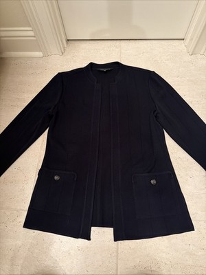 Ming Wang Black Open Knit Jacket Long Sleeve Acrylic Small Great Condition VTG
