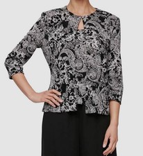 Alex Evenings Women's Black Glitter Shell  3/4-Sleeve Jacket Set Petite Size MP
