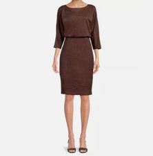 J. McLaughlin Tinley Brown Faux Suede Boat Neck 3/4 Sleeve Dress Women's Size S