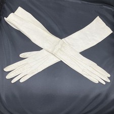 1920s Sz 6 Or 6.5 White Kid Glazed Leather Gloves Elbow Length