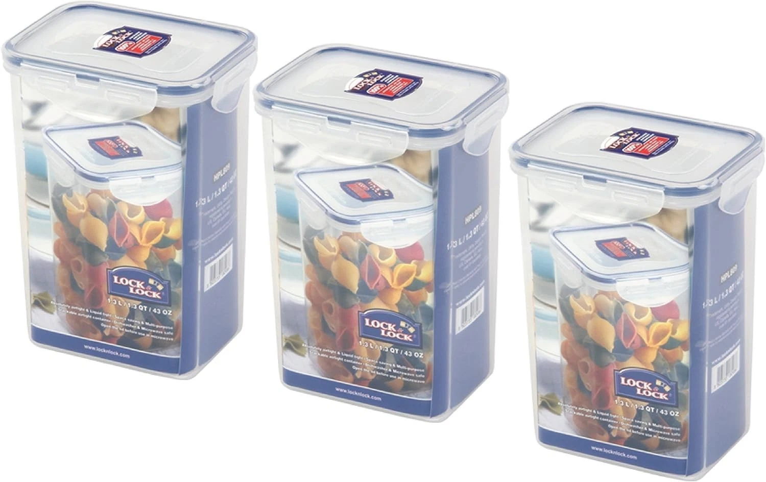 Lock&Lock Tall Rectangular Pasta food storage container box set of 3 HPL809