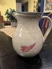 Red Wing Pottery Minn Stoneware 8 Inch-Tall Pitcher Blue Rim Red Wing