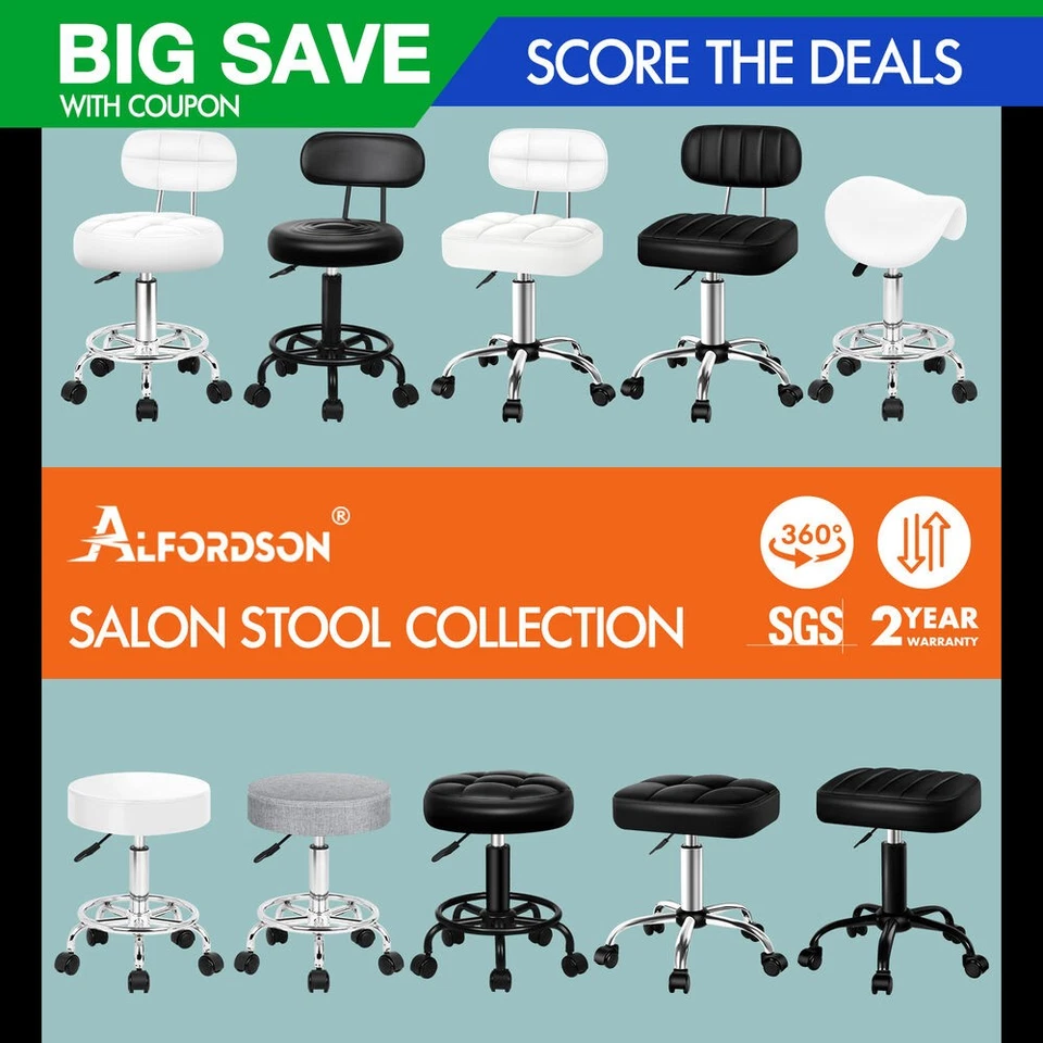 ALFORDSON Salon Stool Saddle Backrest Swivel Barber Hair Dress Leather Chair