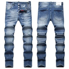 New DSQ trendy fashion simple hundred towers slim elastic denim trousers