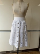 Vintage D&G Dolce & Gabbana White Linen Cotton Skirt Button Up Floral Size 10