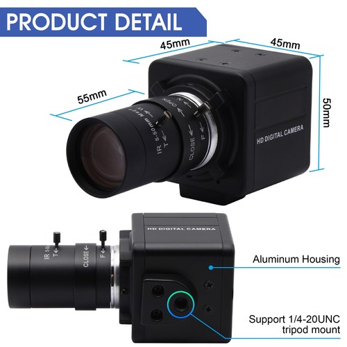 ELP 4K USB Webcam with 5-50mm Varifocal Lens IMX317 Mini HD USB Camera for PC - Picture 8 of 8