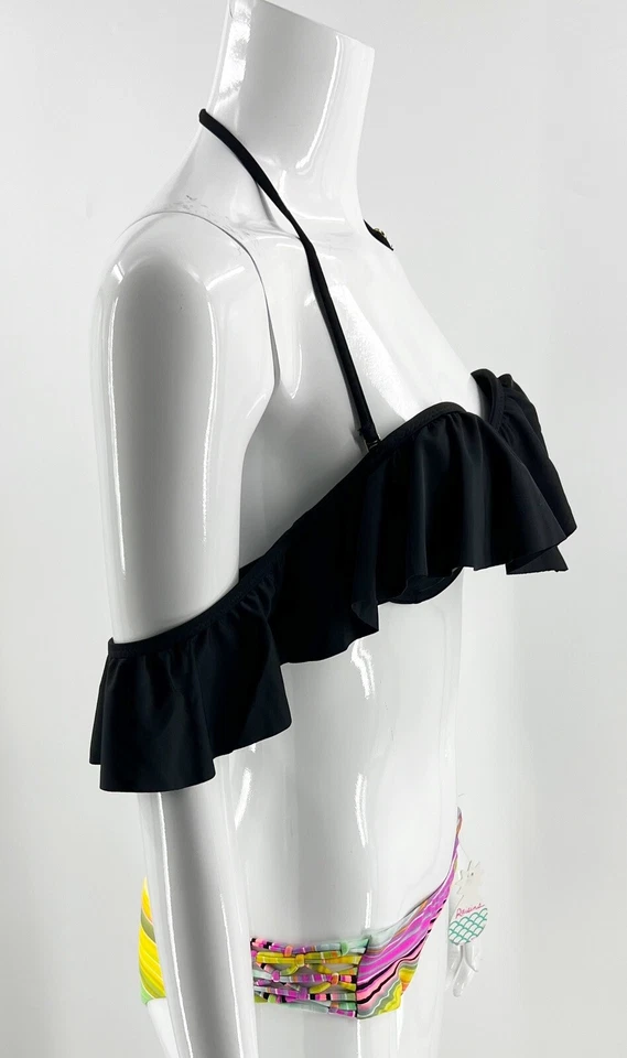 Traje de baño de dos piezas Raisins talla grande fuera del hombro negro amarillo a rayas pantalones NUEVO Foto 2 de 4