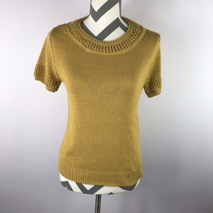 By anthropologie Feminino Mostarda Ouro Manga Curta Gola Crochê Suéter, Tamanho P | eBay