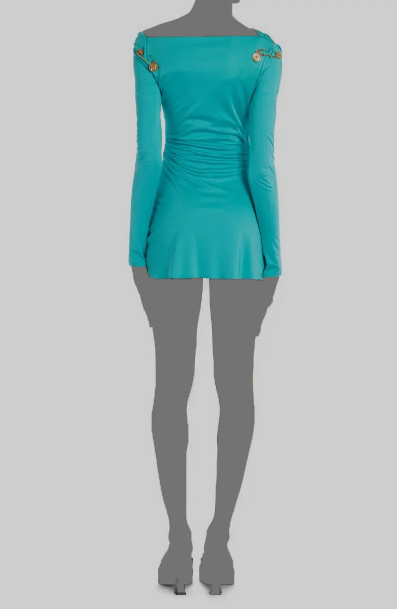 Mini abito da donna blu Versace $3475 con taglio a spalla tagliata EU42 US6