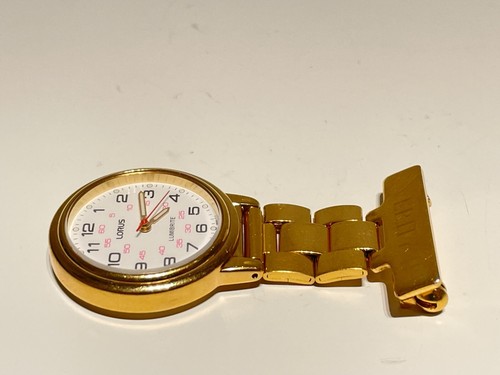 RETRO LUXURY GOLD PLATED LADIES NURSE FOB JAPAN QUARTZ PIN BROOCH WATCH "LORUS" - Picture 6 of 14