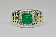 Art Deco Style Lab-Created Diamond Emerald Party Wear Ring 14K Two-Tone Gold FN