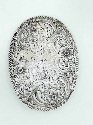Vintage Montana Silversmiths German Silver Floral Engraving Western Belt Buckle