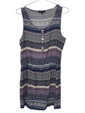 Glam Sleeveless Henley Tank Dress Size Medium Geometric Print Rayon Multicolor