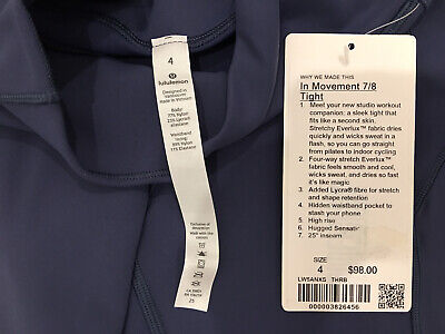 NWT Lululemon In Movement Tight HR Size 4 Thunder Blue Everlux 25