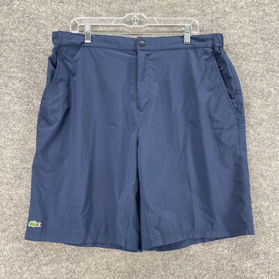 Lacoste Shorts Women 8 Blue High Rise Flat Front Pockets Lined Chino Casual