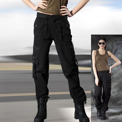 ladies black cargo trousers