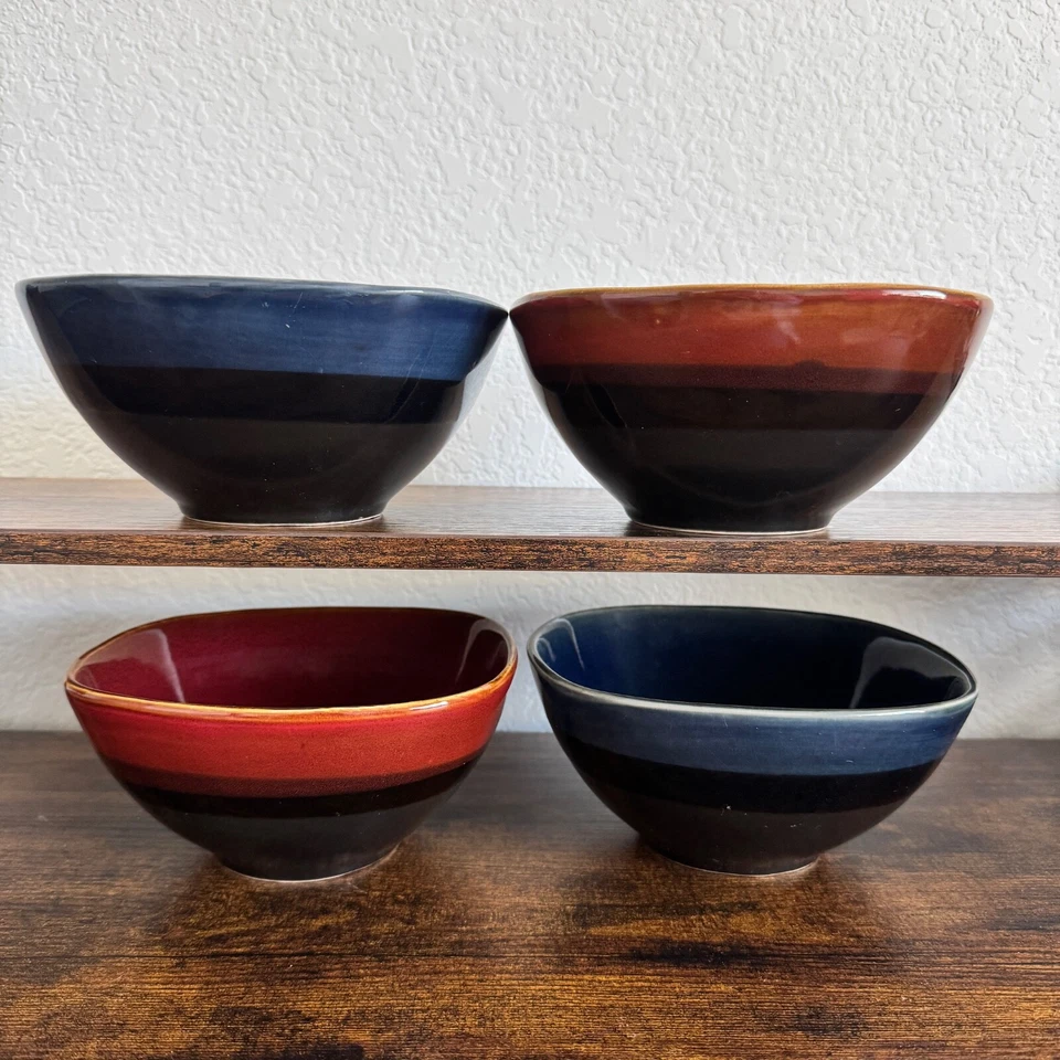 Фарфоровые квадратные миски сверху и сзади суп салат хлопья синий (2) красный (2)_набор из 4 - Изображение 4 из 4