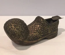 VTG 1950s Wide Slot Cigar Ashtray Pom Pom Shoe Clog 5" Heavy Solid Cast Metal