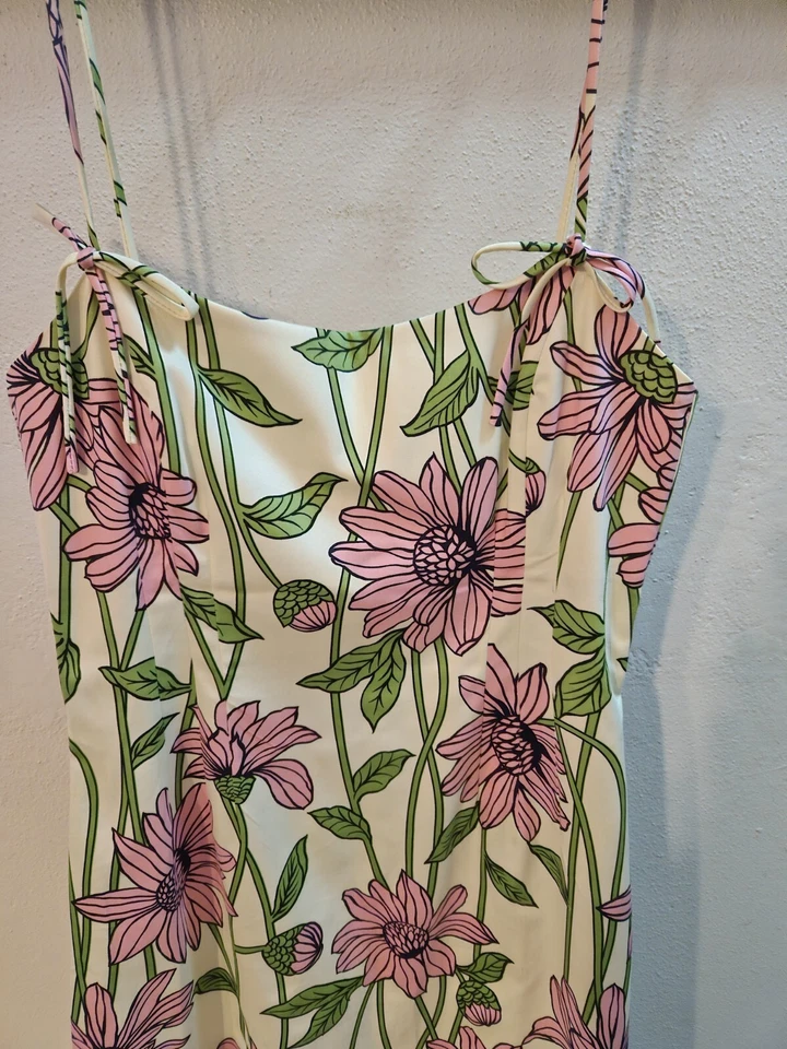 Vestido floral Helen Wang New York rosa y blanco talla 6 correas de espagueti Foto 2 de 4