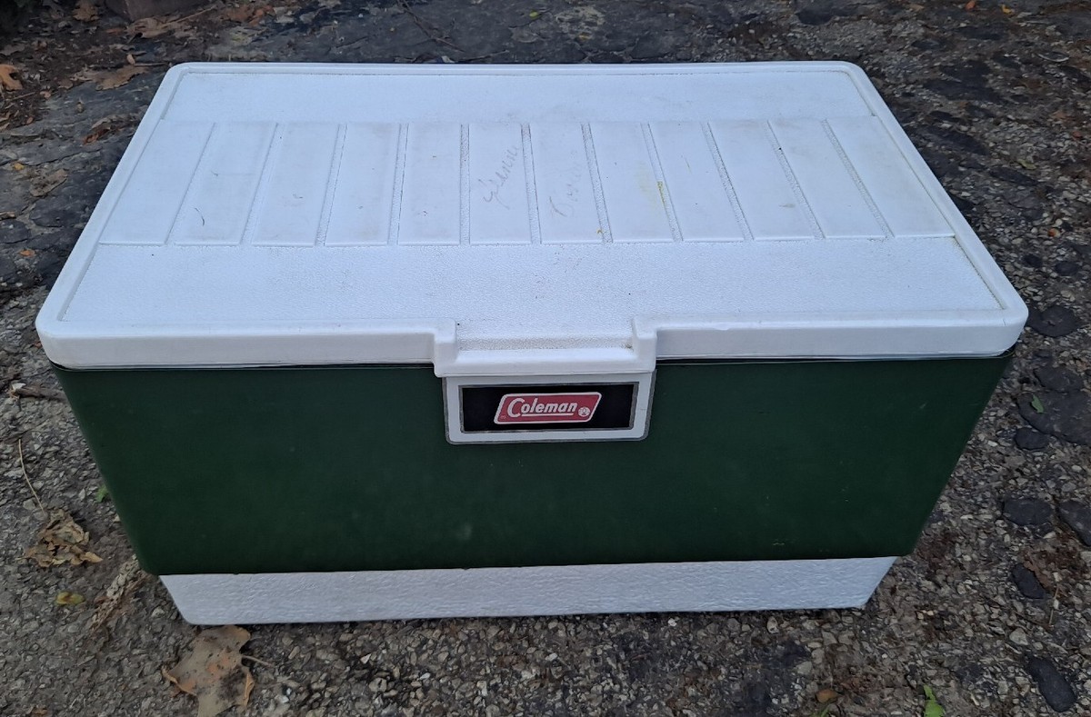 Vtg 1970s Large Coleman Green White Metal / Plastic Cooler May