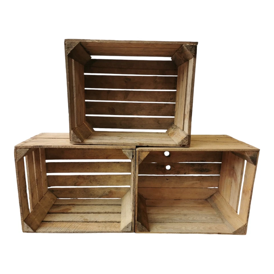 3er SET Holzkisten Obstkisten Weinkisten 2.Wahl 50x40x30cm Natur Vintage - Bild 1 von 4