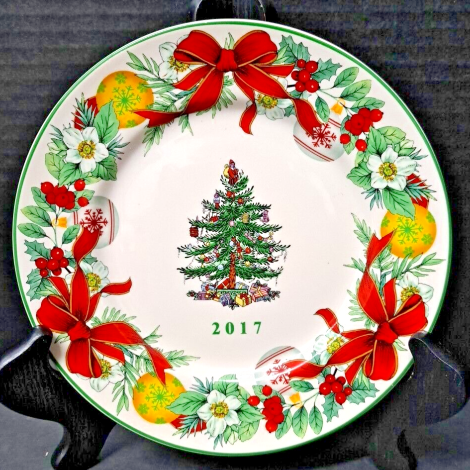 Spode 2017 Christmas Tree Annual Collector Plate (RED BOWS) 8” Preowned